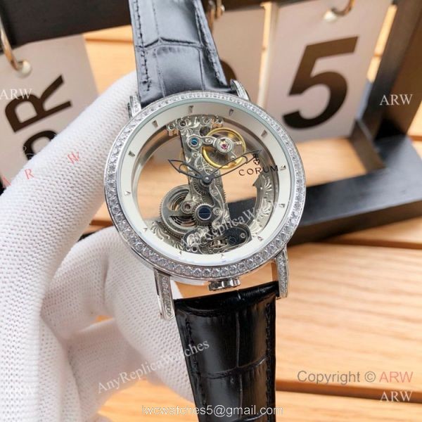 Copy Corum Bridge Transparent Dial Corum Watch Diamond Bezel Rose Gold 2