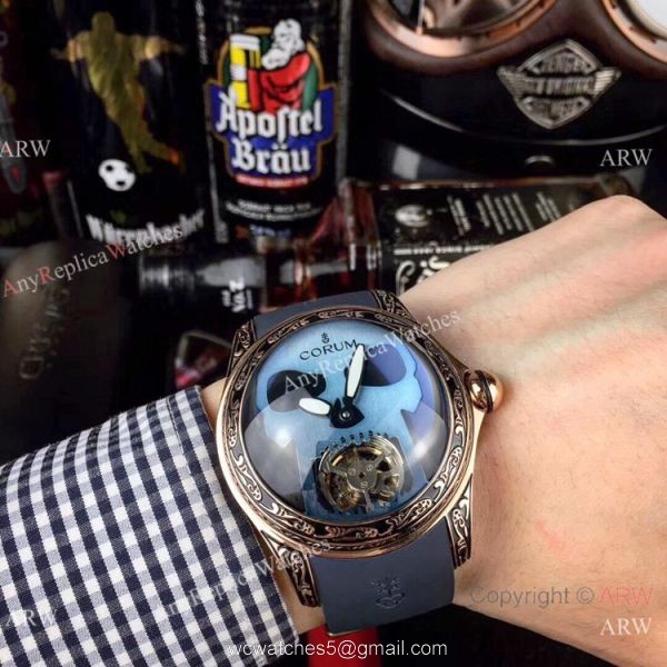 AAA Replica Corum Bubble Skull Watch Rose Gold &8216;Tattoo Rubber Strap 2