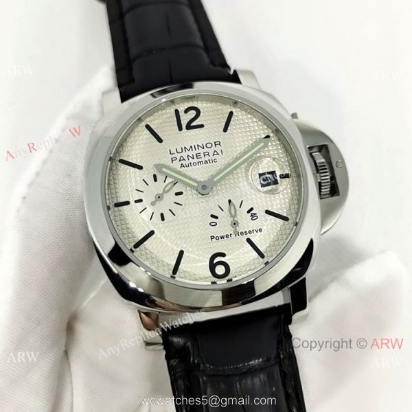 Fake Officine Luminor Power Reserve Watch White Dial Black Leather Band 2