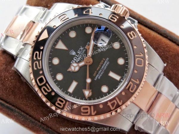 Best VR Factory Replica Rolex GMT Root Beer Real 18k Two Tone Rose Gold Swiss Watch 2