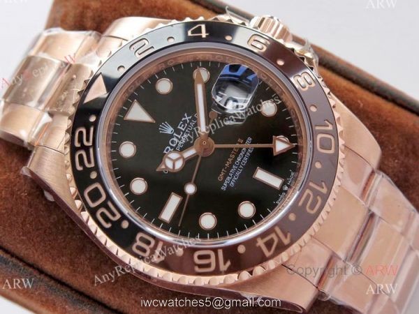 VR Factory Max Version Rolex GMT Root Beer Real 18k Rose Gold Swiss Replica Watch 2
