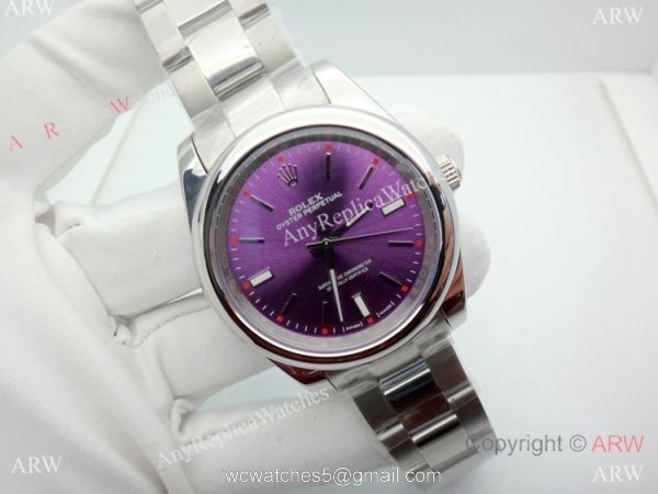 Copy Rolex Oyster Perpetual Purple Dial Stainless Steel Watch 39MM 2
