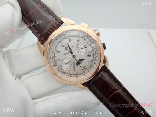 Grade 1A Replica Patek Philippe Geneve Complications Rose Gold SWISS 9100 Watch 42mm 2