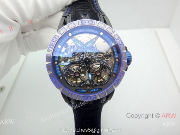 Newest Replica Roger Dubuis Excalibur Double Tourbillon Watch Men Size 2