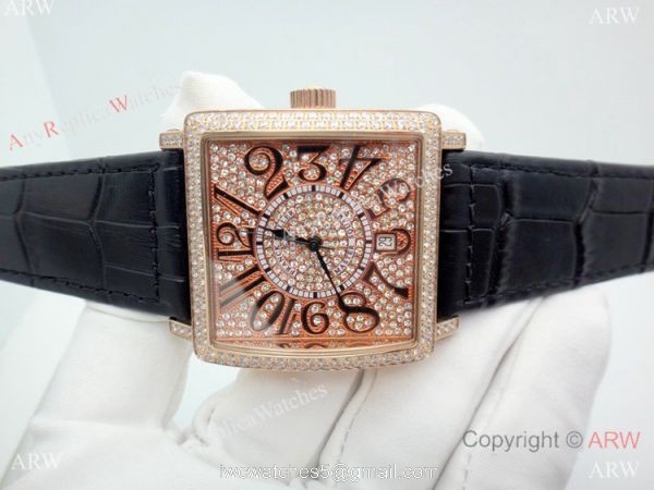 Replica Franck Muller Master Square Watch Rose Gold Full Diamond Automatic 2