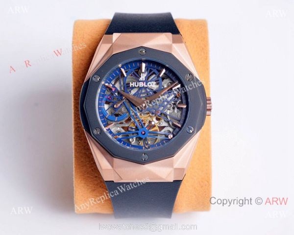 Copy Hublot Classic Fusion Skeleton Watches Rose Gold Rubber Strap 2
