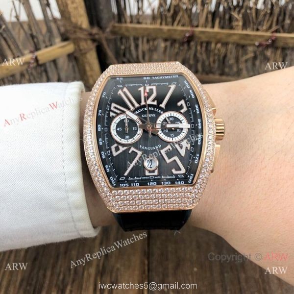 Best Replica Franck Muller Vanguard Chronograph Men Watch SS Diamond Case Black Dial 2