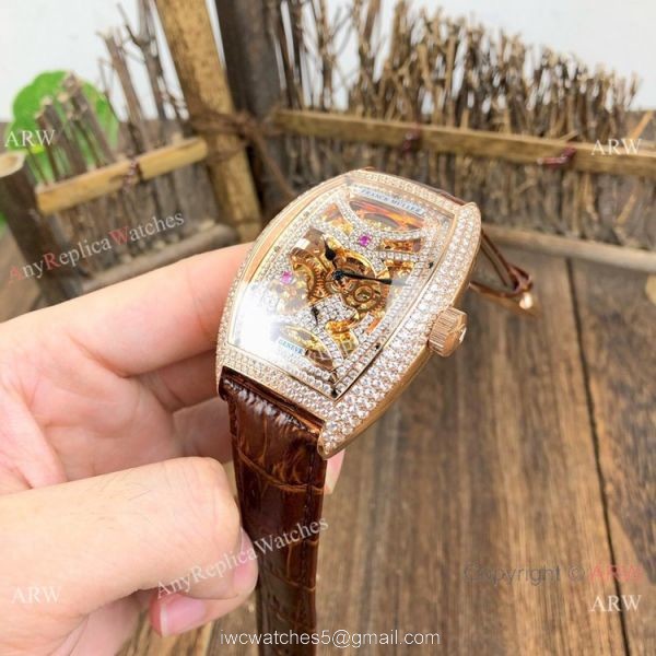 Copy Franck Muller Geneve Skeleton Watch Rose Gold Diamond 2