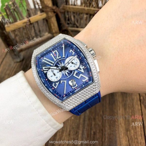 Fake Franck Muller Vanguard Yachting Rose Gold Blue Chronograph Watch 44mm 2