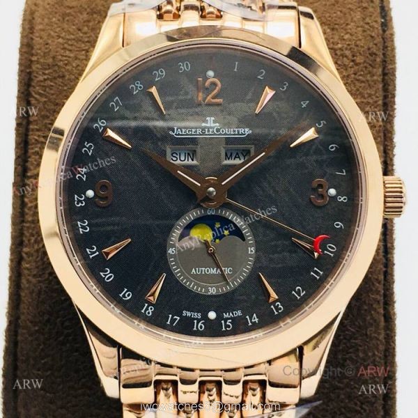 (JLF) Replica Jaeger Lecoultre Master Ultra Thin Moon Black Dial Rose Gold Watch 2