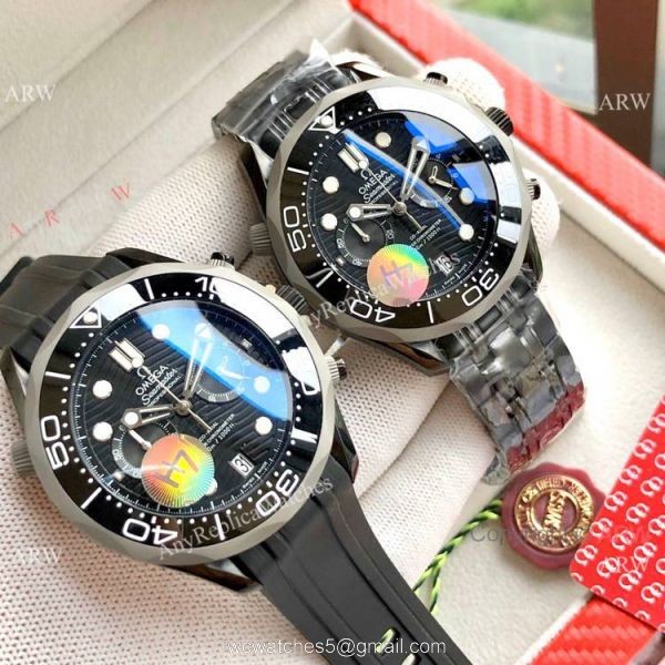 Solid Black Omega Seamaster 300M Chronograph Watch Replica 2