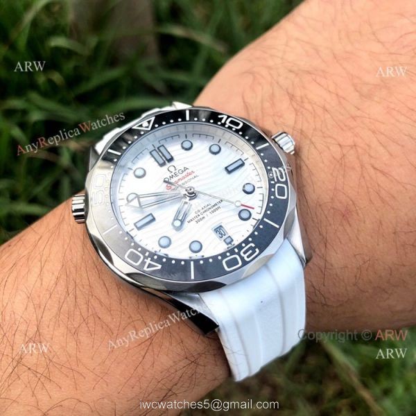 New Omega Seamaster Diver 300 M Watches SS White Rubber Strap 2