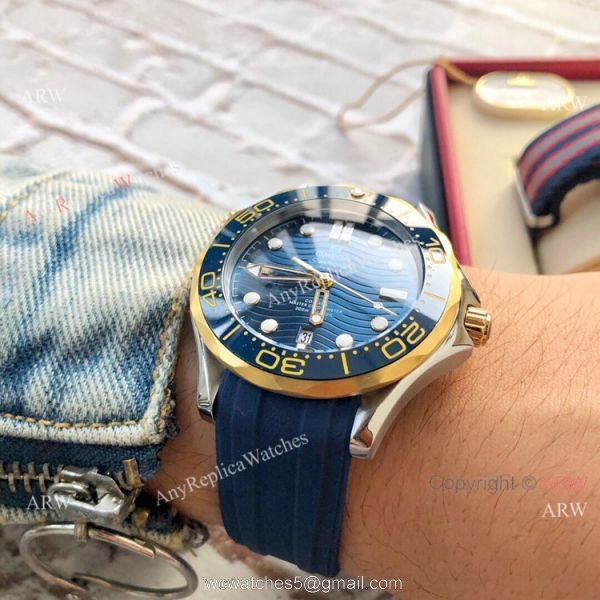 New Copy Omega Seamaster Diver 300 M Wristwatch 2-Tone Blue Ceramic 2