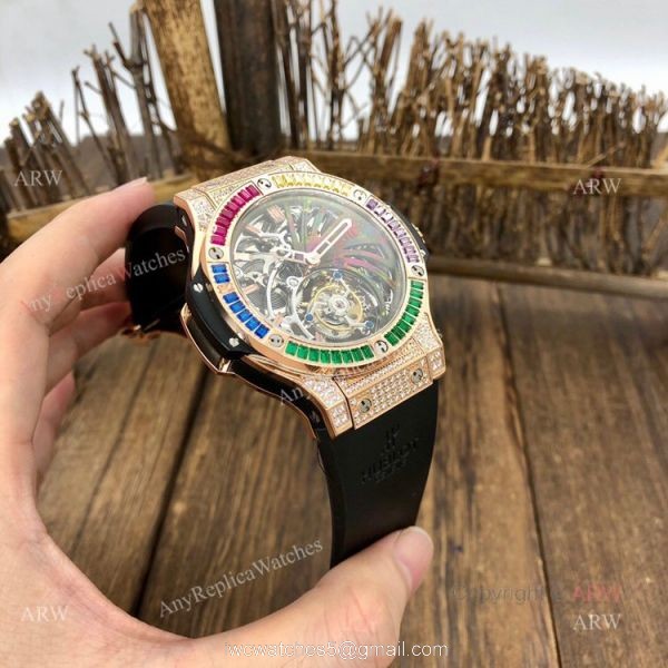 1:1 Quality Replica Hublot Tourbillon Skeleton Rose Gold Rainbow Watch 2