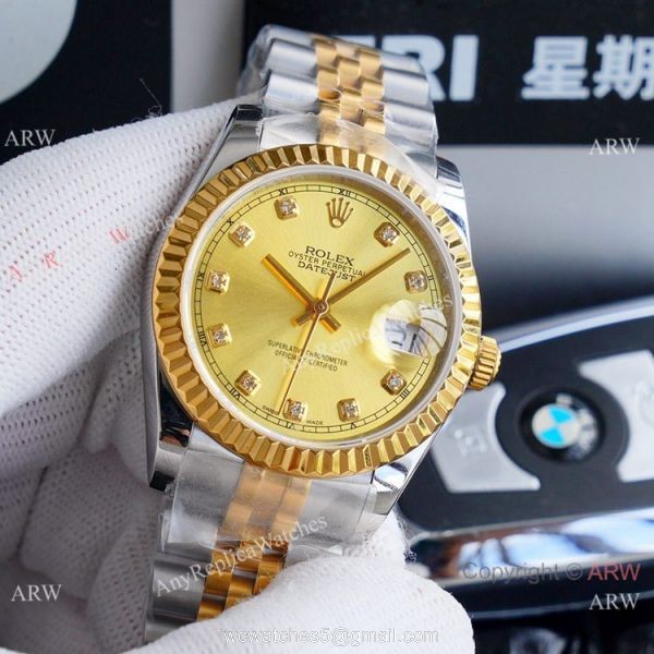 Fake Rolex Oyster Perpetual Datejust 36mm Watches 2-Tone Silver Diamond 2