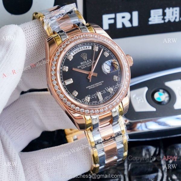 High Quality Replica Rolex Oyster Perpetual Day-Date Watch Rose Gold Meteorite Dial 2