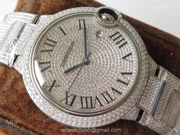 (TW) Fully Iced Out Cartier Ballon Bleu Diamond Watch Best Replica 2