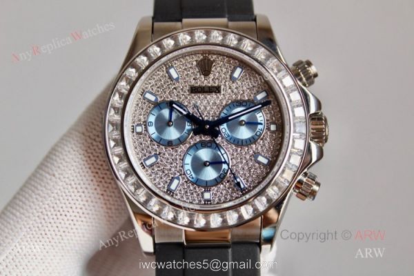 SWISS 7750 Rolex Daytona Rubber Band Diamond Dial with Ice Blue Subdials 2