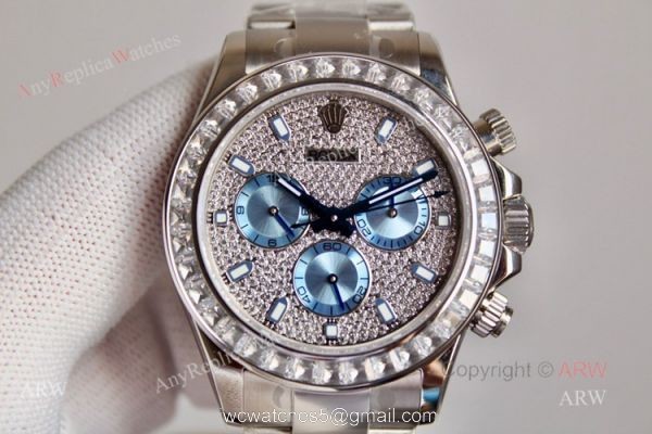New Full Diamond Rolex Daytona Stainless Steel Swiss 7750 Replica Watch 2