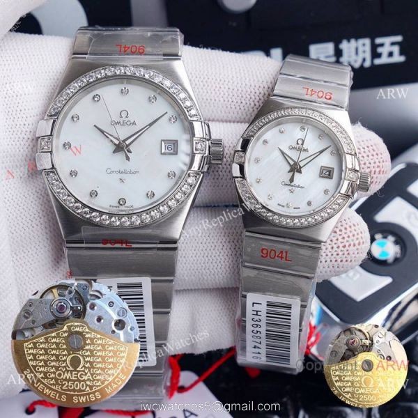 New Replica Omega Constellation Two Tone Diamond Bezel Omega Couple Watch 2