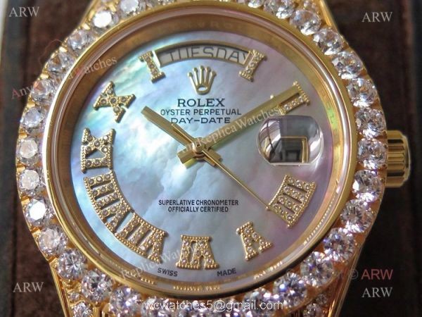 Best Replica Rolex Day-Date 40 Yellow Gold Full Diamond Watch 2