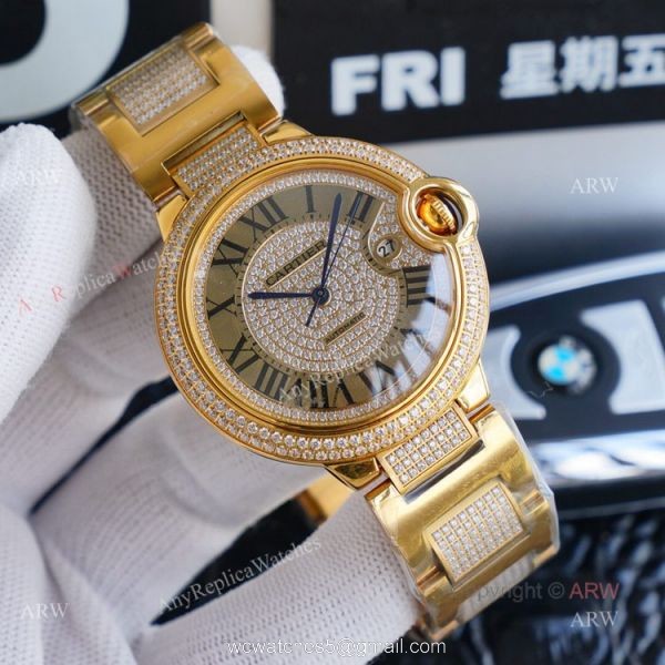 1:1 Copy Best Cartier Ballon Bleu Gold Watch Fully Iced Out Cartier Watch 2