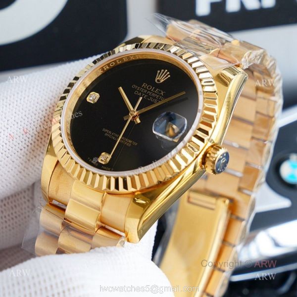 High Quality Replica Gold Rolex Datejust 36mm Black Dial ETA2836 Automatic Watch 2