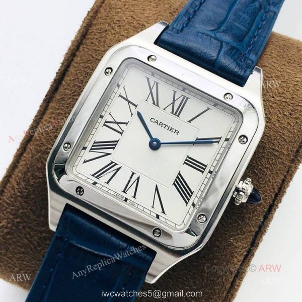 Swiss Replica Cartier Santos Dumont Blue Leather Watch New Cartier Watches 2