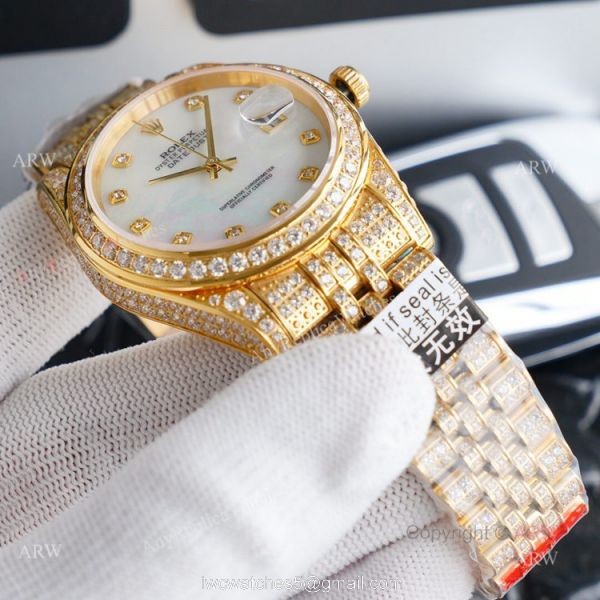 Gold Rolex Oyster Perpetual Datejust With Diamonds 41mm Replica Watch 2