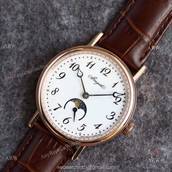 Replica Breguet Classique Rose Gold White Arabic Dial Moonphase Watch 40mm 2