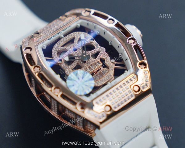 Replica Richard Mille Skull RM052 Rose Gold Diamond Watch 2