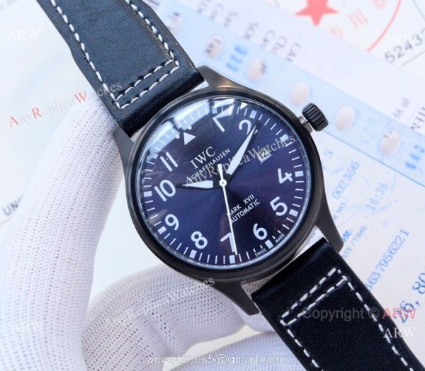 New IWC Mark XVIII Replica Watches Blue Dial Leather Strap 2