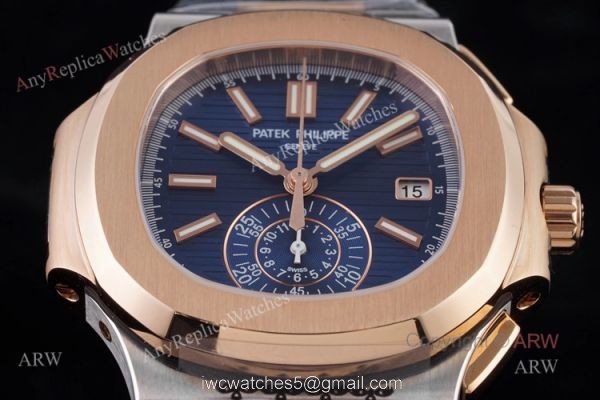 New Swiss Replica Patek Philippe Nautilus 5980 Rose Gold Blue Chronograph Watch 2