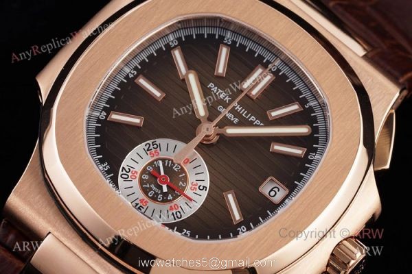 3K V2 Swiss Replica 5980 Patek Philippe Nautilus Rose Gold Brown Dial Chronograph Watch 2