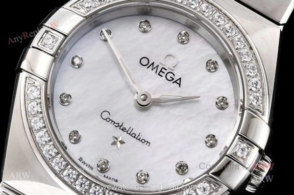 GF Factory Replica Omega Constellation Silver Diamond Bezel White Mop Dial Swiss Quartz Watch 25mm 2