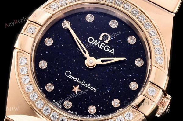 GF Factory Swiss Replica Omega Constellation Black Aventurine Dial Rose Gold Diamond Watch 2