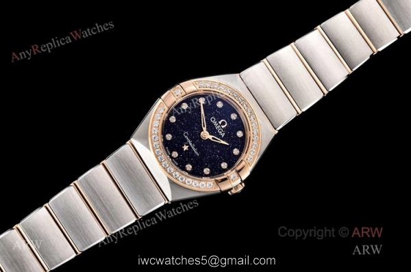 GF Factory Swiss Replica Omega Constellation Two Tone Rose Gold Diamond Watch With Black Aventurine Dial 2