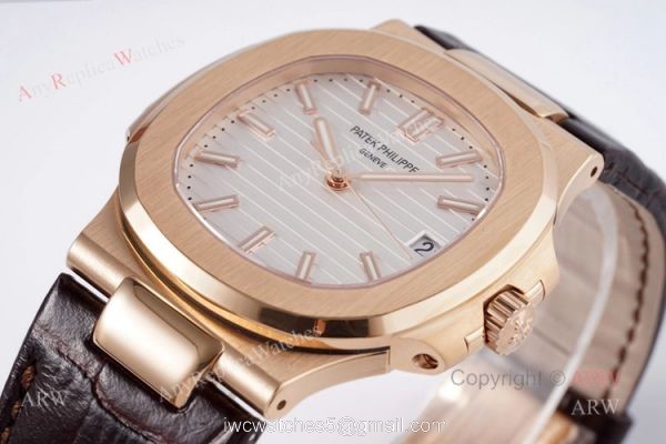 Swiss Replica Patek Philippe Nautilus Watches Rose Gold Case With White Dial 2