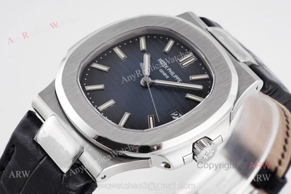 Swiss Replica Patek Philippe Nautilus Dark Blue Dial Silver Case Automatic Watch 2