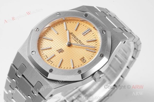 Swiss Replica Audemars Piguet Royal Oak 15202 Gold Dial Stainless Steel Watch 39mm 2