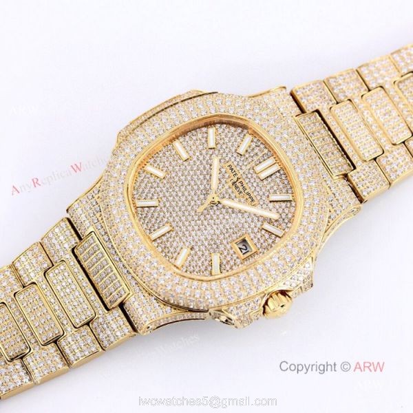 Iced Out Patek Philippe 5719 Patek Philippe Nautilus Bust Down All Gold Watch Replica 2