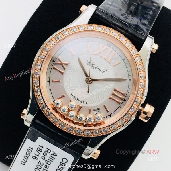 Swiss Replica Chopard Happy Sport 36mm Rose Gold Diamond Ladies Watch 2