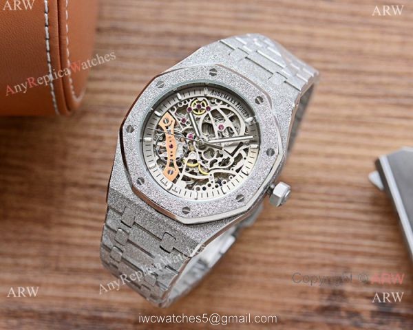 New Copy Audemars Piguet Royal Oak Watch Silver Frosted Skeleton Dial 2