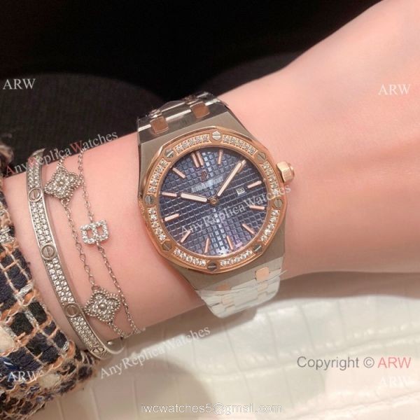 Clone Audemars Piguet Royal Oak Ladies Watch Two Tone Rose Gold Diamond 2