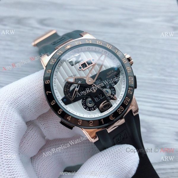 Ulysse Nardin GMT Perpetual Blue Bezel Rose Gold Men Watches 2