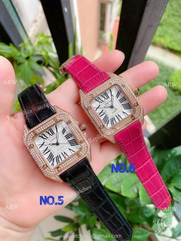 Luxury Copy Cartier Santos de Quartz Watches Rose Gold Diamond 2