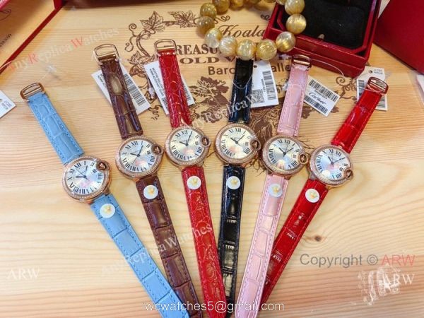 Copy Cartier Ballon Bleu De Leather Strap Watches 33mm Quartz 2