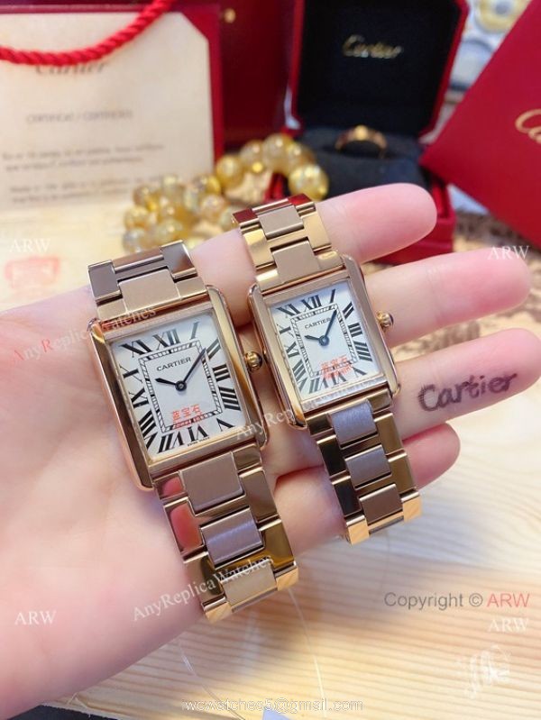 NEW! Replica Cartier Tank Solo Yellow Gold Couple Watches Quartz 2