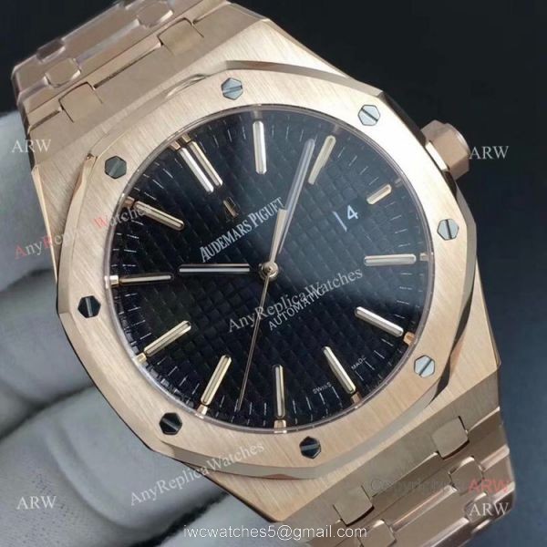 BF Swiss Replica Audemars Piguet Royal Oak Rose Gold Black Dial AP 15400 Watch 2