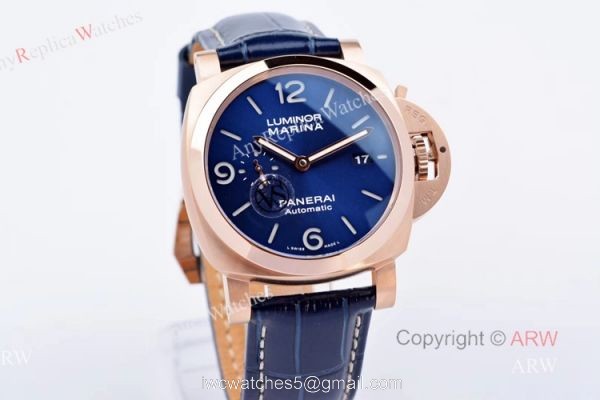 New VS Factory Panerai Luminor Marina PAM 1112 Rose Gold Blue Dial Replica Watches 2